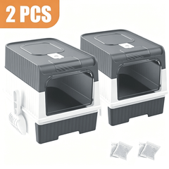 2PCS XL Large Cat Litter Box Self Cleaning Pan Drawer Anti-Splashing Cat Potty Tray Grey 49X35X37CM