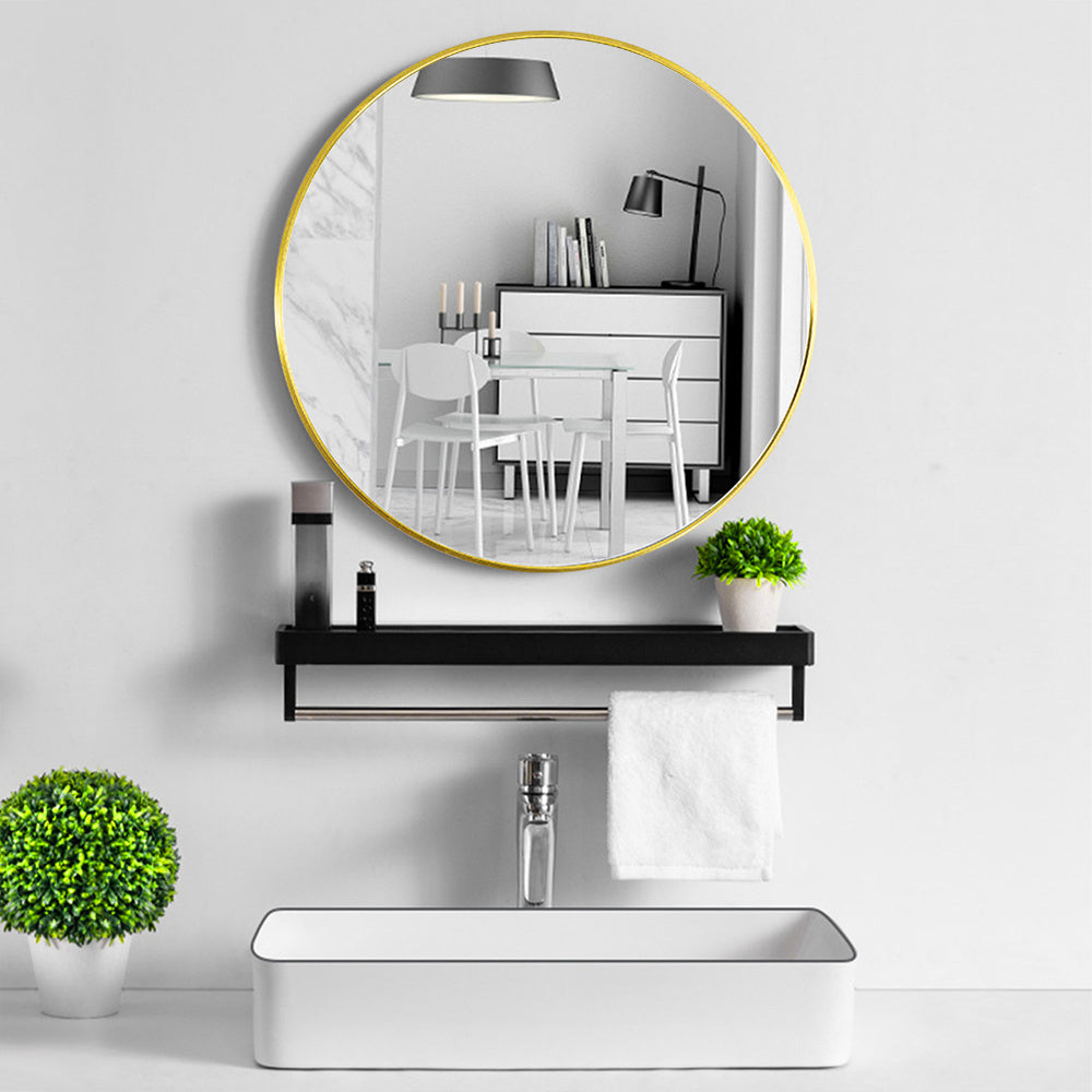 50CM Wall-Mounted Bathroom Makeup Mirror, Round Bedroom Dressing Mirror with Hanger, Bathroom Bedroom Living Room Entrance Hall Decorative Mirror, Gold Aluminium Frame