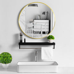 50CM Wall-Mounted Bathroom Makeup Mirror, Round Bedroom Dressing Mirror with Hanger, Bathroom Bedroom Living Room Entrance Hall Decorative Mirror, Gold Aluminium Frame