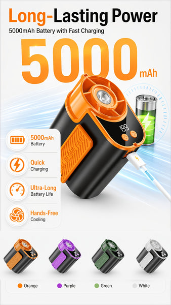 Portable Waist Clip Fan, 5-in-1 Handheld Desk And Wearable Fan, 199 Adjustable Speed Settings, with LED Display, Night Light, Quick Charging, Shock-resistant Design, Father's Day Gift, Suitable for Indoor And Outdoor Cooling
