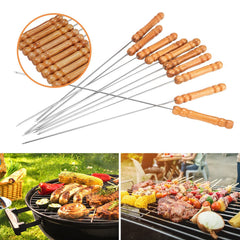 Mini 12pcs Reusable Stainless Steel Metal BBQ Skewers with Metal & Wooden Handle, Barbecue Sticks Brochettes Safe Grill Tools for BBQ, Family Gathering, Cocktail, Party Essential, Friends, Outdoor Kebab 29.5cm