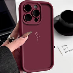 Phone Case: Simple Line Rose Wine Red Mobile Phone Case for iPhone 16/16Pro/16ProMax/16Plus/15/15Plus/15Pro/15ProMax, 14/14Plus/14Pro/14ProMax, 13/13Pro/13ProMax, 12/12Pro/12ProMax, 11/11Pro/11Proamx, XR/Xs/XsMax, Anti-fouling, Gift