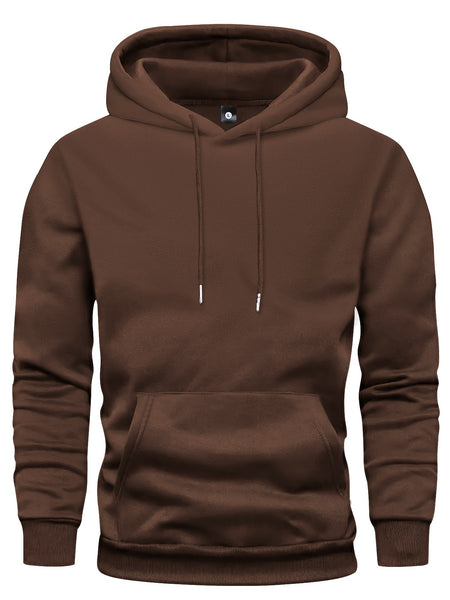 5pcs Men's Long Sleeve Sweatshirt Hoodie, Autumn/Winter Solid Color Plain Hooded Pullover with Drawstring Design and Kangaroo Pocket, Men's Casual Sportswear Top