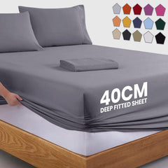 40 CM Extra Deep Fitted Sheets Single Double King Super King Size Bedsheets