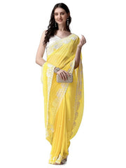 Estationeryhouse Women's Georgette Embroidery Border Work Designer Saree with Blouse Piece