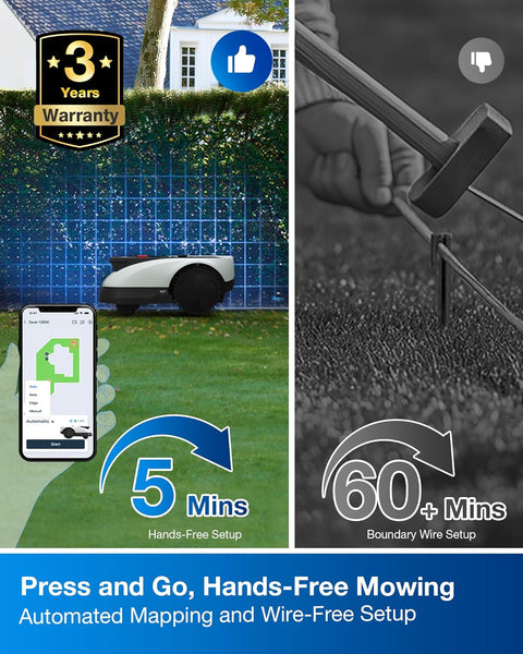 ECOVACS GOAT O500 Panorama Robot Lawnmower 500㎡, Auto Mapping, Setup-Free, Lidar-Enhanced Panoramic Visual Navigation, Pass 0.7M Path, Customized Mowing, Edge Precision Mowing, 45% Slope