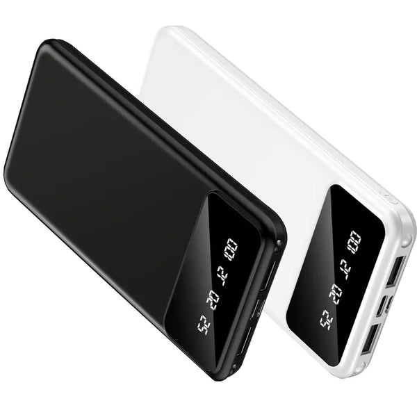 20000/10000mAh Large Capacity Portable Power Bank, Suitable For Charging Android Electronics/ Mobile Phone Devices, Equipped With LED Display/ Dual Output Ports, Portable Emergency Power Supply Device For Outdoor Travel- White/ Black
