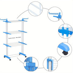 Extra Large 4-Tier Freestanding Metal Clothes Drying Rack, Adjustable Rolling Garment Dryer Stand with Wheels, Foldable Design for Indoor/Outdoor Laundry Room, Drying Racks