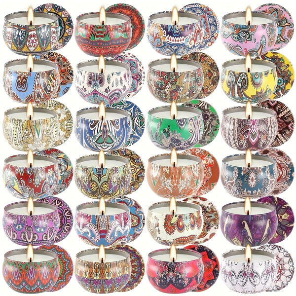 24pcs Of Scented Candles, No Dripping Or Leakage, with Ethnic Elements And, Creating A Romantic And Dreamy Atmosphere, Suitable for Weddings, Birthday Parties, Yoga, Father'S Day Gifts And As Gifts for Relatives And Friends