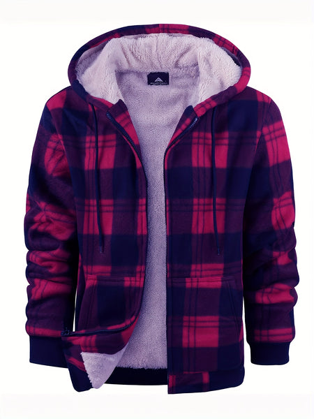 Men'S Heavyweight Fleece Hoodies Jacket - Full Zip Up Thick Sherpa Lined Flannel Plaid Shirt Jacket