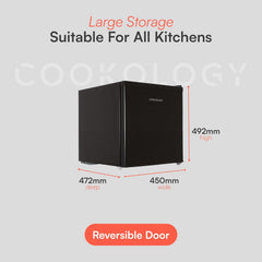 Cookology MFR45BK Small Table Top Mini Fridge in Black - 46 Litre Capacity - for Counter Tops - Reversible Door - Adjustable Temperature Control & Legs - with Chiller Box