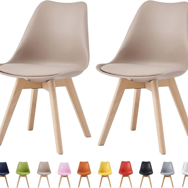 mcc direct Set of 2 Dining Chairs Wooden Legs Soft Cushion Pad Stylish DELUXE Retro Lounge Dining Office EVA