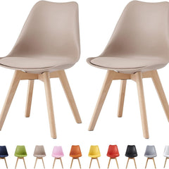 mcc direct Set of 2 Dining Chairs Wooden Legs Soft Cushion Pad Stylish DELUXE Retro Lounge Dining Office EVA