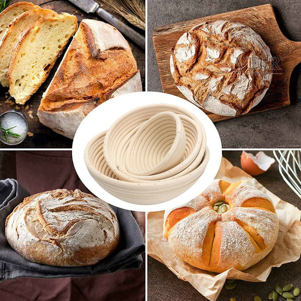 Round Rattan Bread Proofing Basket - European Style Baking Kit with Cloth Liner - Kitchen Bakery Tool for Artisan Bread (11cm X 6cm)