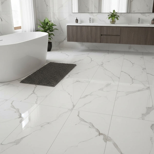 10/20/30/40 Pack Luxury Marble Effect Self-adhesive Floor Tiles 60x30cm, 2mm Thicken Vinyl Flooring Tiles Wall Stickers, Removable PVC Wall Decals, Suitable for Living Room, Bedroom, Kitchen Backsplashes, Bathroom, Office, Background Walls, Easy To Instal