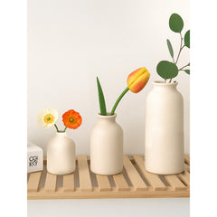 Set of 3 Small Ceramic Vases for Home Decor Table Centrepieces Rustic Farmhouse Style, Mini Decorative Vases (White)