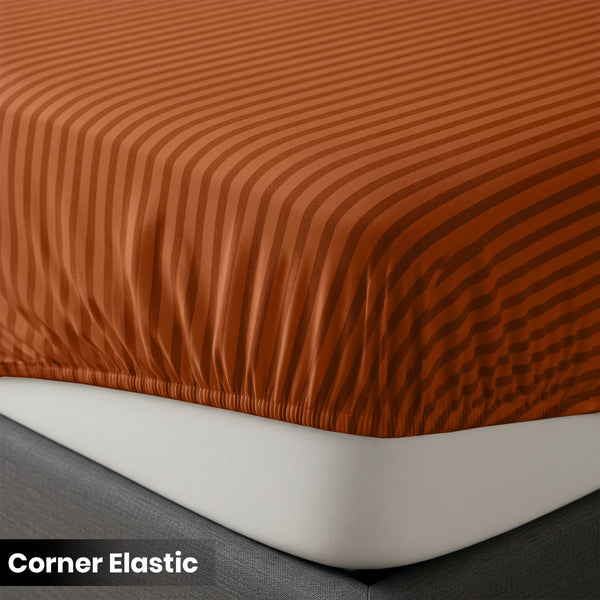1pc Extra Deep Striped Fitted Sheet 40cm – Soft & Comfortable Microfiber Bedding, Breathable & Smooth, Machine Washable Bed Sheet Suitable for Bedroom
