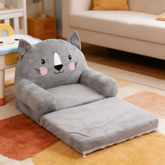 Cozy Kid Folding Sofa, Plush, Washable Lounge Chair for Playroom & Nursery, Gray Dog Style Foldable Wide Handle Soft Breathable Toddler Chair for Reading Relaxing Sleeping(2 Layers)