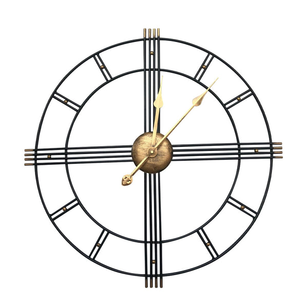 60cm Extra Large Retro Metal Skeleton Wall Clock, Outdoor Garden Clock, European-Style Creative Wrought Iron Round Wall Clock Roman Numerals Silent Non Ticking Unique Unusual Clock, Perfect for Living Room, Bedroom, Kitchen, Garden, Lounge, Hotel, Office