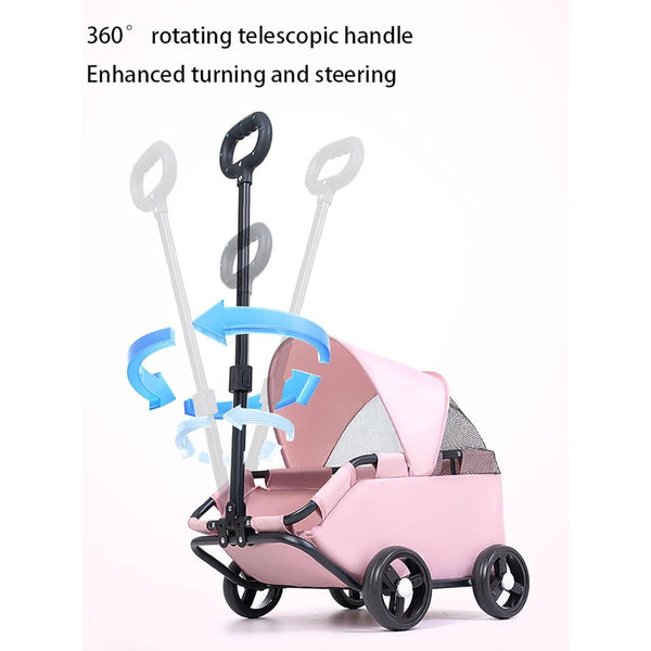 Mini Dog Stroller – Foldable Pet Carrier Cart with 360° Rotatable Handle, Extendable Pull Handle & Storage Bag Lightweight Travel Buggy for Small Dogs & Cats