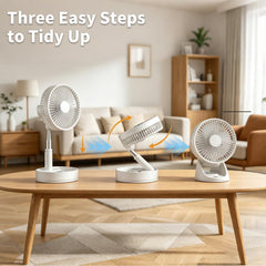 Portable Standing Fan, Foldable Telescopic Pedestal Fan with 7200Mah Battery, Rechargeable Floor Fan with 4 Speeds & 180° Tilt, Portable Fans Rechargeable for Bedroom, Home, Office and Travel (White)