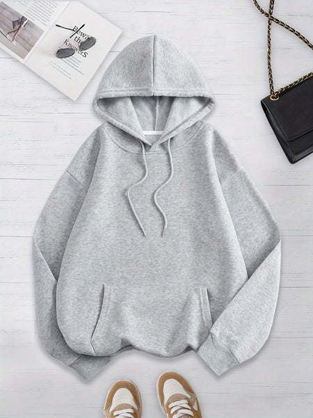Women's Solid Color 3pcs Set Hooded Sweatshirt with Kangaroo Pocket and Drawstring Hood