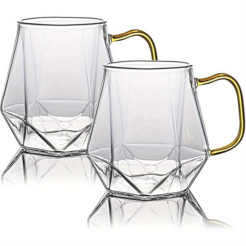 10 Oz Clear Glass Espresso Cups Set of 2/4 Coffee Cups with Handle Crystal Coffee Mug Borosilicate Heat Resistant for Liquor Tea Beverages Milk Latte Cappuccino