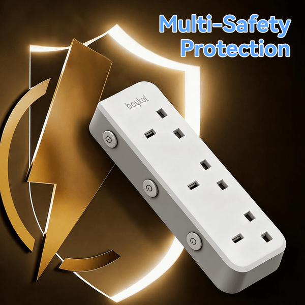 baykul 1pc Vertical Design Extension Socket, UK Plug Plug Adaptor3 AC UK Outlets With Independent Switch, Suitable For Home Office Dorm