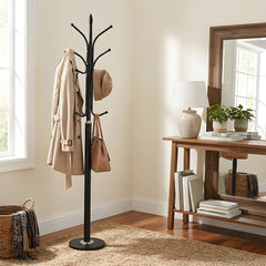 12-Hook Stylish Freestanding Coat Rack, Column-style Heavy Duty Metal Hat Stand with Solid Marble Base, 180cm Tall 4.7cm Thick Pole, Gold Black White Finish for Hallway, Office, Boutique Display