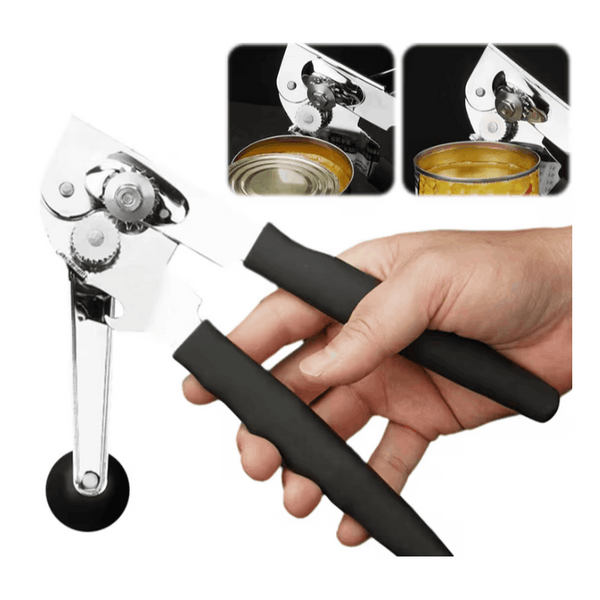 Multi-functional manual can opener stainless steel can and bottle opener in one non-slip labor-saving handle safe and without sharp edges suitable for kitchen tools for cans and bottle caps.