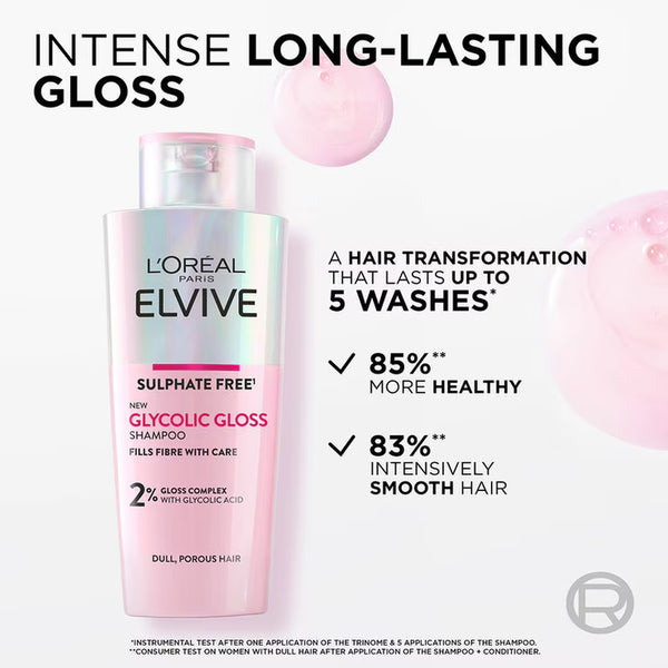 L'Oréal Paris Elvive Glycolic Gloss Shampoo, 2 X 200Ml
