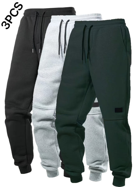 3-Pc Men'S Fall Winter Joggers with Patches on Knees