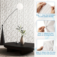COSTWAY 50-Pack 3D Wall Panels, Textured Interior Decoration with Included Stickers, 30 x 30cm PVC Diamond Design for Office Hotel Living Room Bedroom TV Background Cover 4.5m² White, Home Decor, Office Decor, Stylish Wall Art, Modern Wall Decor, Lightwei