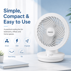 A2Z 8 Inch Table Fan Portable Desk Fan with 3 Speed Settings Oscillating Adjustable Tilt Head Indoor Fan with UK Plug for Home Office Bedroom