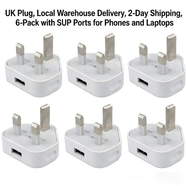 6pcs USB Wall Charger 3-Pin Plug Power Adapter for Mobile Phones And Tablets in The UK