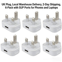 6pcs USB Wall Charger 3-Pin Plug Power Adapter for Mobile Phones And Tablets in The UK