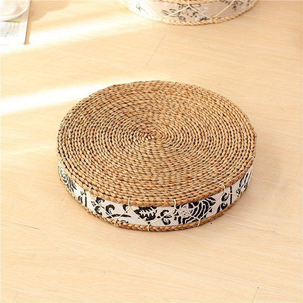 Japanese Style Rustic Handwoven Corn Husk Seat Cushion - Natural Thick Padded Tatami Floor Mat, 40cm/45cm Round Braided Meditation Pillow for Yoga, Floor Sitting