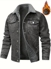 Winter Fleece Warm Denim Jacket Washed with Vintage Style