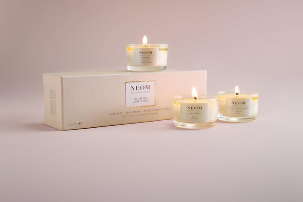 NEOM- Wellbeing Candle Trio Gift Set | Perfect Night'S Sleep, Real Luxury & Happiness Travel Candle | Essential Oil Blend