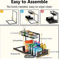 Pull-Out Organizer Rack, Multi-Functional Double-Layer Sundries Storage Rack, Large Capacity Sliding Storage Rack, Suitable for Kitchen And Bathroom, Home Organize And Storage, Home Additions