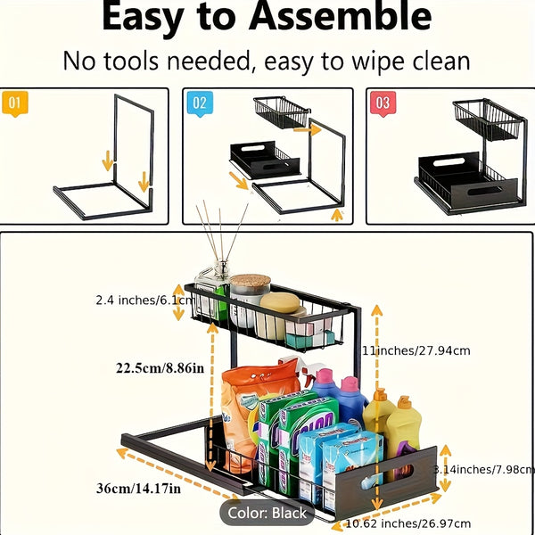 Pull-Out Organizer Rack, Multi-Functional Double-Layer Sundries Storage Rack, Large Capacity Sliding Storage Rack, Suitable for Kitchen And Bathroom, Home Organize And Storage, Home Additions