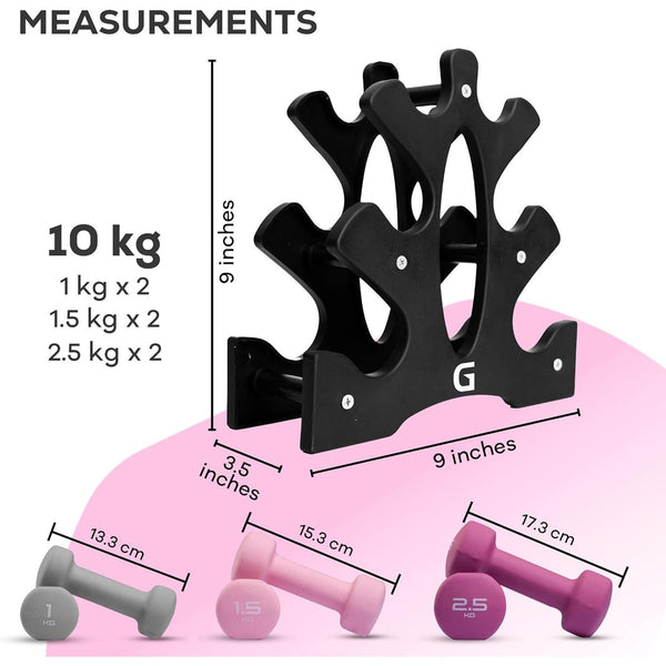 Gallant Weights Dumbbells Set Women- Hex Shaped Neoprene Hand Weights for Women and Men- Ideal for Home Gym Fitness Weight Training Pilates - Pink 10KG Set (1kg, 1.5kg, 2.5kg Pair)
