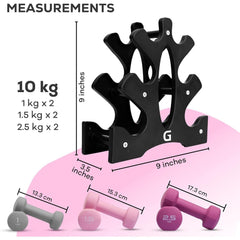 Gallant Weights Dumbbells Set Women- Hex Shaped Neoprene Hand Weights for Women and Men- Ideal for Home Gym Fitness Weight Training Pilates - Pink 10KG Set (1kg, 1.5kg, 2.5kg Pair)