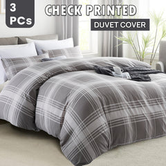 3-Piece Check Duvet Cover Set – Wrinkle-Resistant Modern Design, Ultra-Soft & Smooth Microfiber Bedding, All-Season Comfort, Machine Washable with Pillowcases, Available in All Sizes