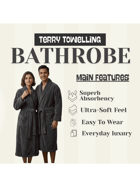 Mens and Ladies Shawl Collar Bathrobe 100% Egyptian Cotton Unisex Shawl Collar Dressing Gown Terry Towelling Bathrobe One Size