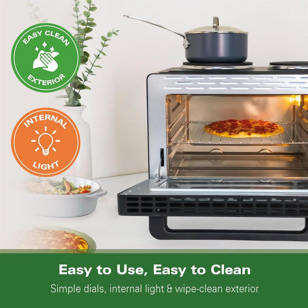Mini Oven with Double Hotplate, 28L, by Hamilton Beach
