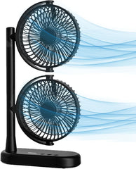 Schallen Desk Fan Double Head Fan with USB-C Power | Portable Dual Head Cooling Fan with 2 Adjustable Speeds | Table Desk Fan for Home, Office, Bedroom | Available in Black or White
