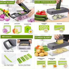 A Versatile Kitchen Gadget That Offers 16 Functions for Making Salads, Fruits, And Vegetables, Featuring Tools Like a Peeler, Cutter, Slicer, Dicer, And Chopper
