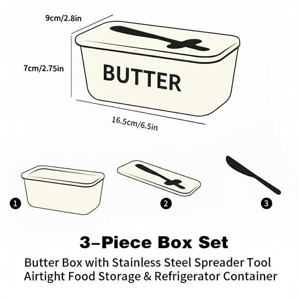 Butter Box Set with Professional Stainless Steel Spreader | Food & Snack Storage Container, Fridge Organizer Box - Ideal for Butter & Kitchen Use
