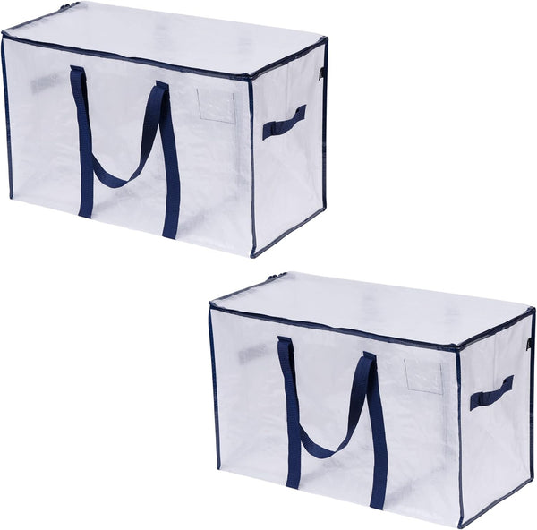 VENO 8 Pack Extra Large Moving Storage Bags with Zips, Heavy-Duty Organizer Tote, Moving Box Alternative, Packing Supply, Clothes Storage Bin, Tag Pocket for Label, Water-Resistant (Clear, 8 Pack)